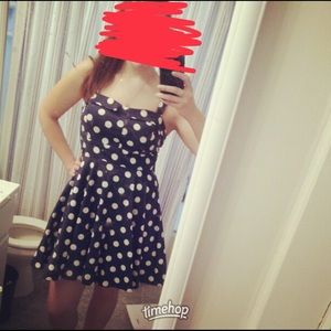 Vintage inspired navy with white polka dot dress